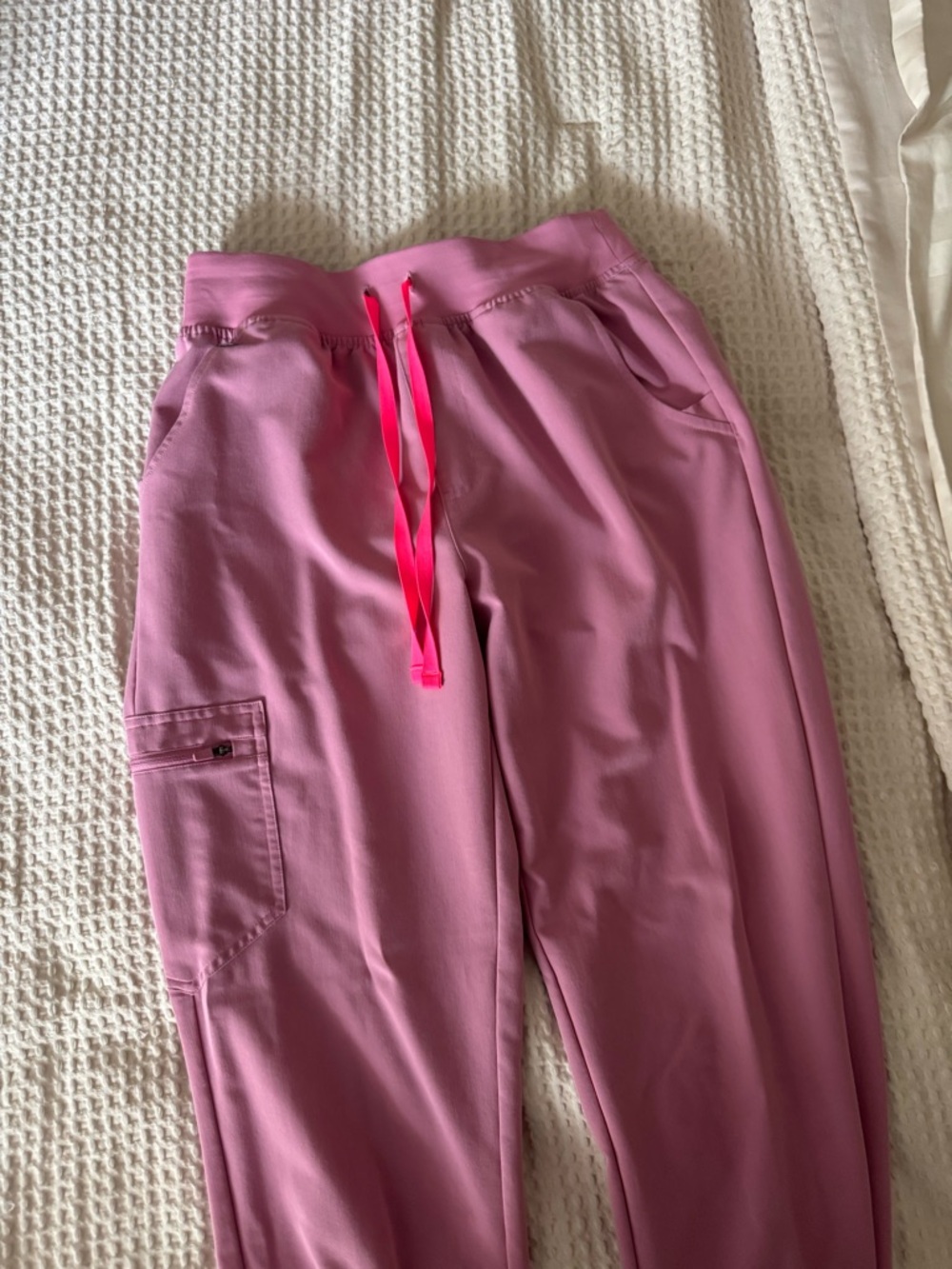 Figs Pink Scrub Jogger Pants with Hot Pink Drawstring Small Tall